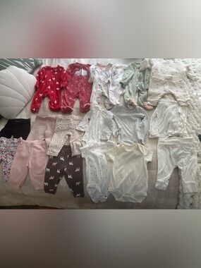 19 Items - Mixed Baby Girl Clothing Bundle - Pink, Red, White, Cream, Gray